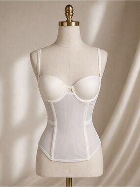 La Perla Studio Bridal Lingerie White Padded Push-Up Mesh Bustier Corset Top 36B